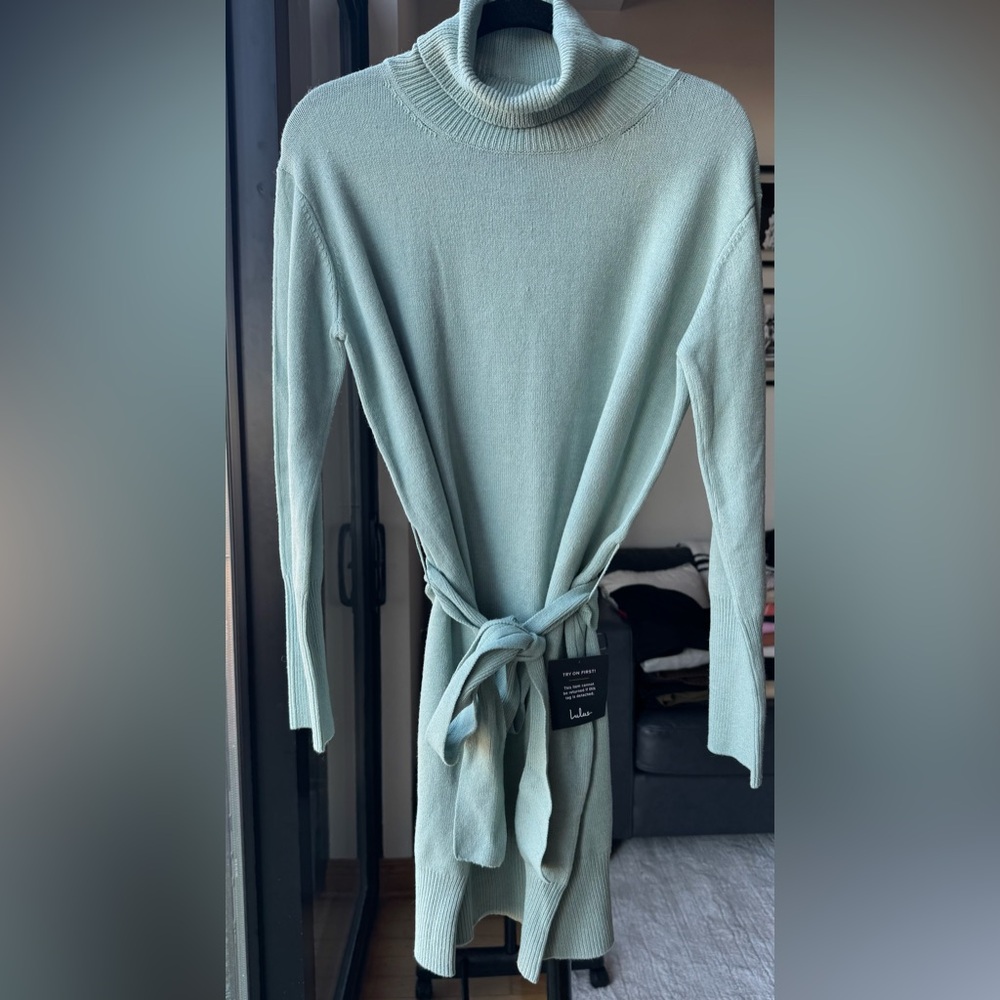 Lulu's Sage Green Knit Sweater Dress